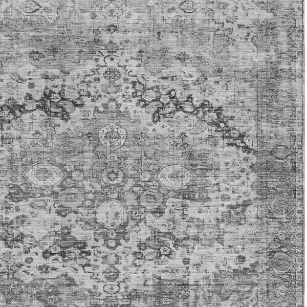 HomeRoots 9' X 12' Gray and Silver Floral Area Rug - Durable, Washable, Elegant Design for Indoor & Outdoor Spaces 619929