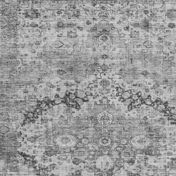 HomeRoots 10' Gray and Silver Floral Washable Area Rug - Durable Indoor/Outdoor Decor for Homes with Kids & Pets 619930