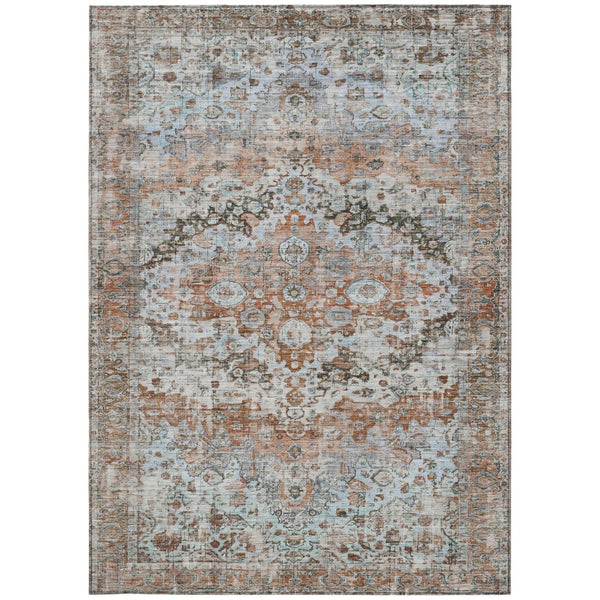 HomeRoots 5' X 8' Floral Washable Area Rug - Rust Brown & Beige - Perfect for Indoor & Outdoor Spaces! 619932