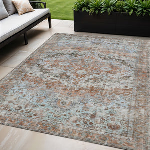 HomeRoots 5' X 8' Floral Washable Area Rug - Rust Brown & Beige - Perfect for Indoor & Outdoor Spaces! 619932