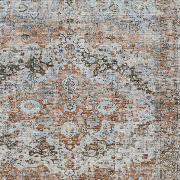 HomeRoots 5' X 8' Floral Washable Area Rug - Rust Brown & Beige - Perfect for Indoor & Outdoor Spaces! 619932