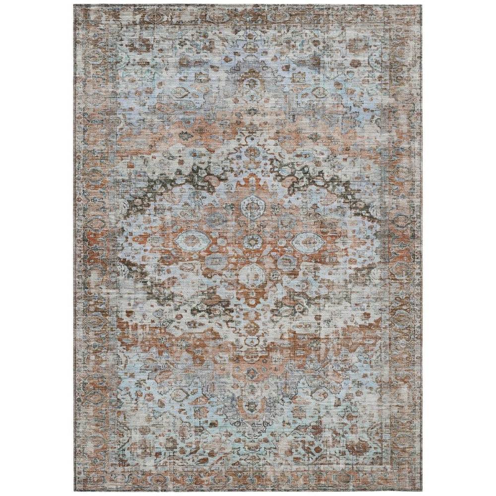 HomeRoots 5' X 8' Floral Washable Area Rug - Rust Brown & Beige - Perfect for Indoor & Outdoor Spaces! 619932