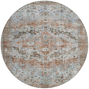 HomeRoots 8' Stylish Rust Brown & Beige Round Floral Area Rug - Washable, Stain-Resistant for Indoor/Outdoor Use 619933