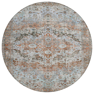 HomeRoots 8' Stylish Rust Brown & Beige Round Floral Area Rug - Washable, Stain-Resistant for Indoor/Outdoor Use 619933