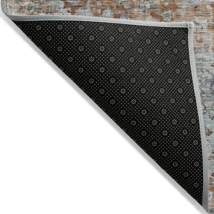HomeRoots 8' Stylish Rust Brown & Beige Round Floral Area Rug - Washable, Stain-Resistant for Indoor/Outdoor Use 619933