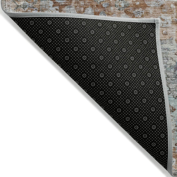 HomeRoots 8' Stylish Rust Brown & Beige Round Floral Area Rug - Washable, Stain-Resistant for Indoor/Outdoor Use 619933