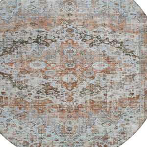 HomeRoots 8' Stylish Rust Brown & Beige Round Floral Area Rug - Washable, Stain-Resistant for Indoor/Outdoor Use 619933