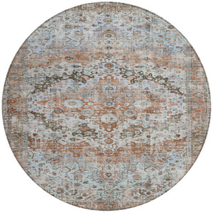 HomeRoots 8' Stylish Rust Brown & Beige Round Floral Area Rug - Washable, Stain-Resistant for Indoor/Outdoor Use 619933