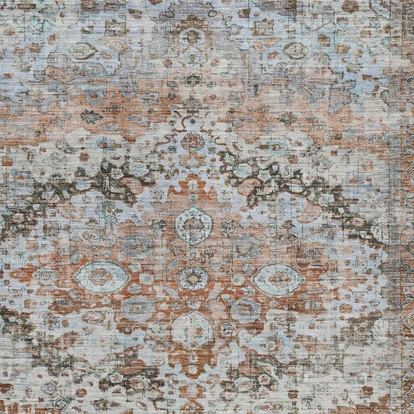 HomeRoots 8' X 10' Washable Floral Area Rug in Rust Brown & Beige - Durable, Stylish for Indoor & Outdoor Use 619934