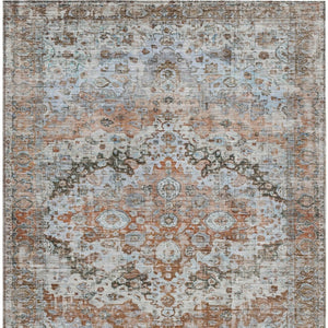 HomeRoots 9' X 12' Rustic Brown & Beige Floral Washable Area Rug - Indoor/Outdoor, Durable, Easy Care Design 619935