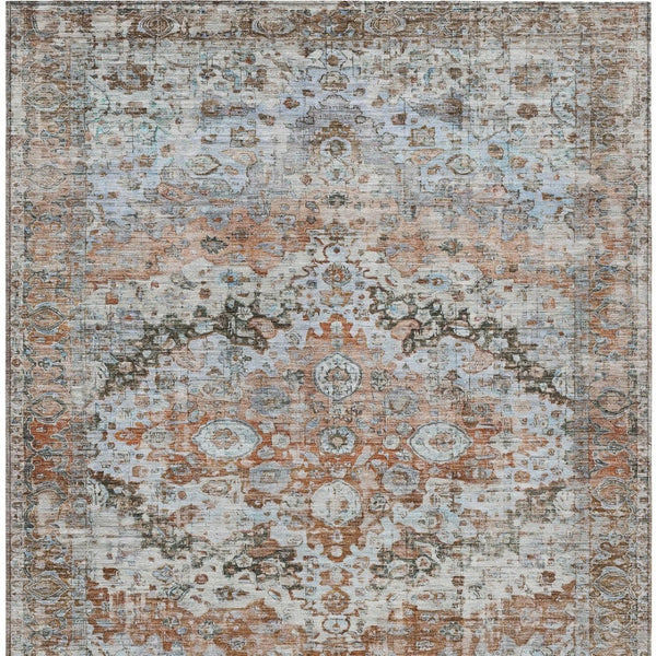 HomeRoots 9' X 12' Rustic Brown & Beige Floral Washable Area Rug - Indoor/Outdoor, Durable, Easy Care Design 619935