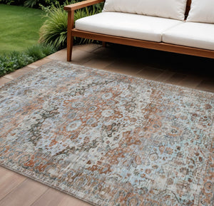HomeRoots 9' X 12' Rustic Brown & Beige Floral Washable Area Rug - Indoor/Outdoor, Durable, Easy Care Design 619935