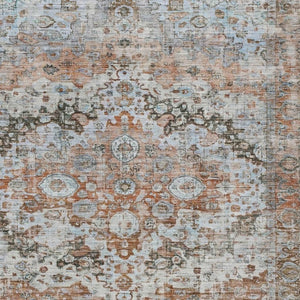 HomeRoots 9' X 12' Rustic Brown & Beige Floral Washable Area Rug - Indoor/Outdoor, Durable, Easy Care Design 619935