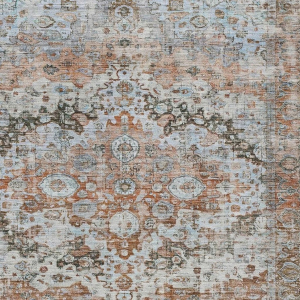 HomeRoots 9' X 12' Rustic Brown & Beige Floral Washable Area Rug - Indoor/Outdoor, Durable, Easy Care Design 619935