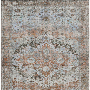 HomeRoots 9' X 12' Rustic Brown & Beige Floral Washable Area Rug - Indoor/Outdoor, Durable, Easy Care Design 619935