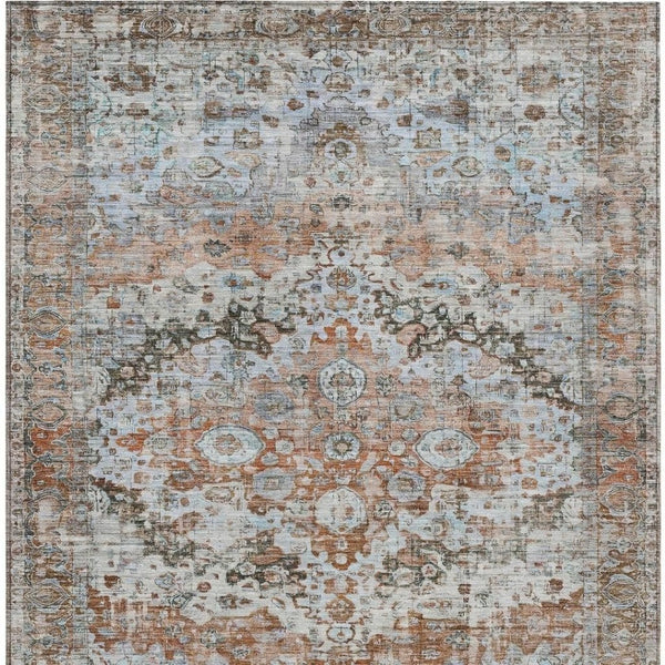 HomeRoots 9' X 12' Rustic Brown & Beige Floral Washable Area Rug - Indoor/Outdoor, Durable, Easy Care Design 619935