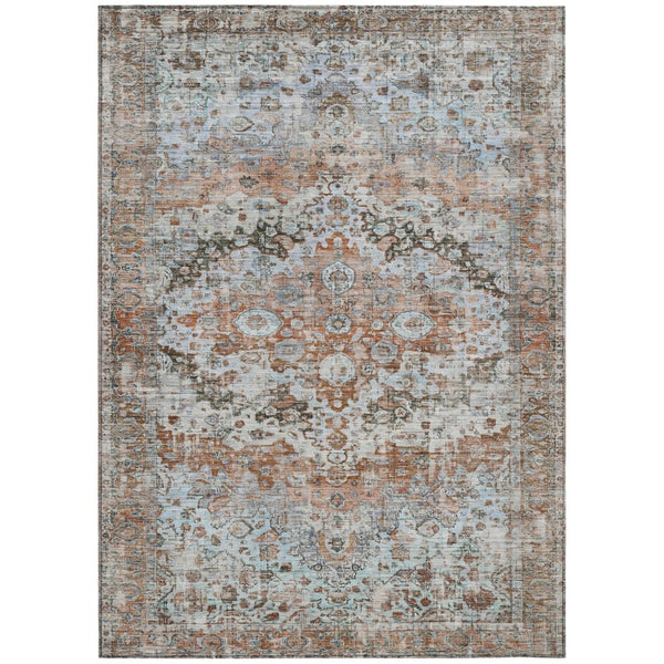 HomeRoots 9' X 12' Rustic Brown & Beige Floral Washable Area Rug - Indoor/Outdoor, Durable, Easy Care Design 619935