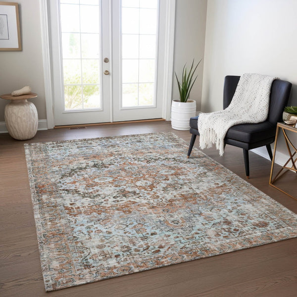 HomeRoots 9' X 12' Rustic Brown & Beige Floral Washable Area Rug - Indoor/Outdoor, Durable, Easy Care Design 619935