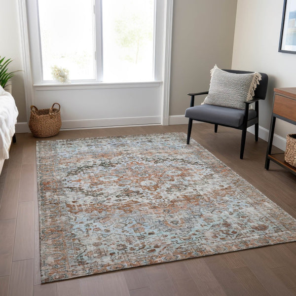 HomeRoots 9' X 12' Rustic Brown & Beige Floral Washable Area Rug - Indoor/Outdoor, Durable, Easy Care Design 619935