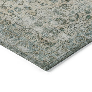 HomeRoots 5' Elegant Floral Area Rug in Sage Teal Blue & Beige - Washable, Indoor/Outdoor Use, Durable Design 619938
