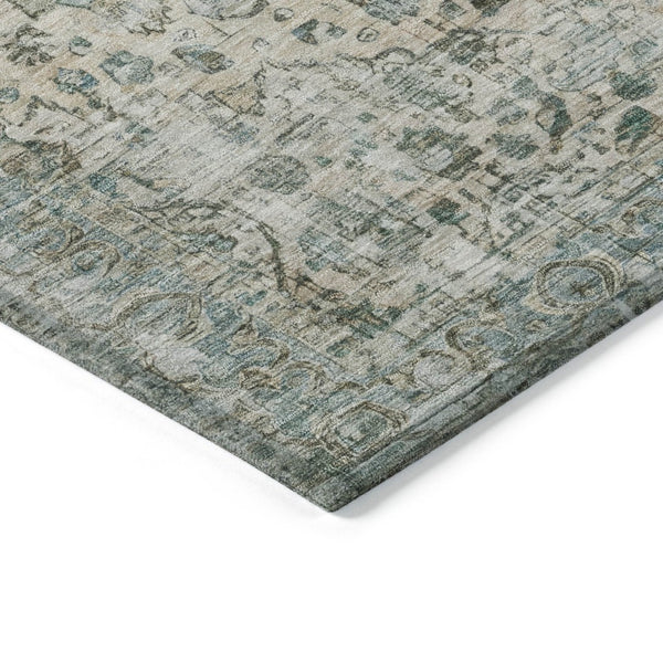 HomeRoots 8' Round Floral Washable Area Rug in Sage Teal Blue & Beige - Durable Indoor/Outdoor Style & Care 619939