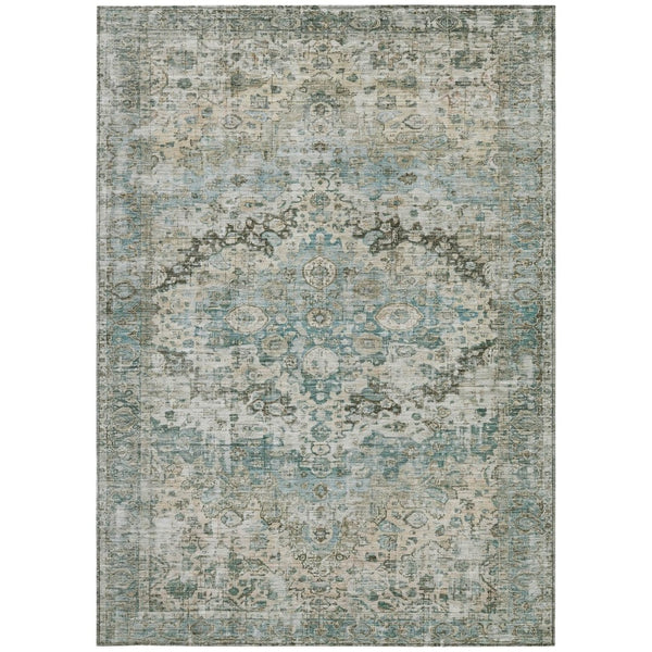 HomeRoots 8' X 10' Sage Teal Blue Beige Floral Washable Rug - Durable, Stylish, Perfect for Indoor & Outdoor Spaces! 619940