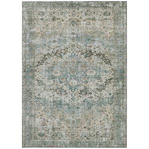 HomeRoots 8' X 10' Sage Teal Blue Beige Floral Washable Rug - Durable, Stylish, Perfect for Indoor & Outdoor Spaces! 619940