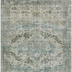 HomeRoots 9' X 12' Sage Teal Blue Beige Floral Washable Area Rug - Durable, Stylish, Indoor/Outdoor Charm! 619941