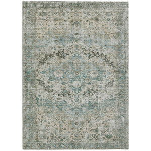 HomeRoots 9' X 12' Sage Teal Blue Beige Floral Washable Area Rug - Durable, Stylish, Indoor/Outdoor Charm! 619941
