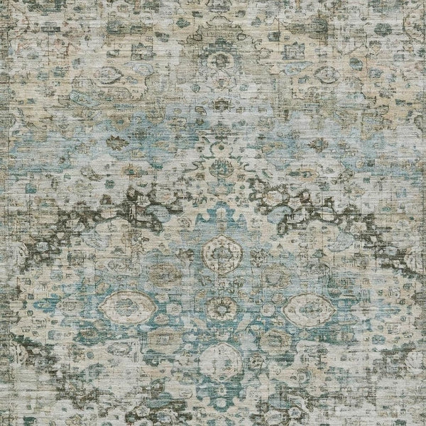 HomeRoots 9' X 12' Sage Teal Blue Beige Floral Washable Area Rug - Durable, Stylish, Indoor/Outdoor Charm! 619941