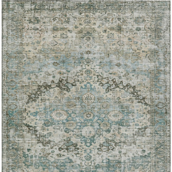 HomeRoots 10' Large Sage Teal Blue Floral Area Rug - Washable, Durable, Indoor/Outdoor, Perfect for High-Traffic Spaces 619942