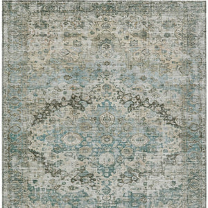 HomeRoots 10' Large Sage Teal Blue Floral Area Rug - Washable, Durable, Indoor/Outdoor, Perfect for High-Traffic Spaces 619942