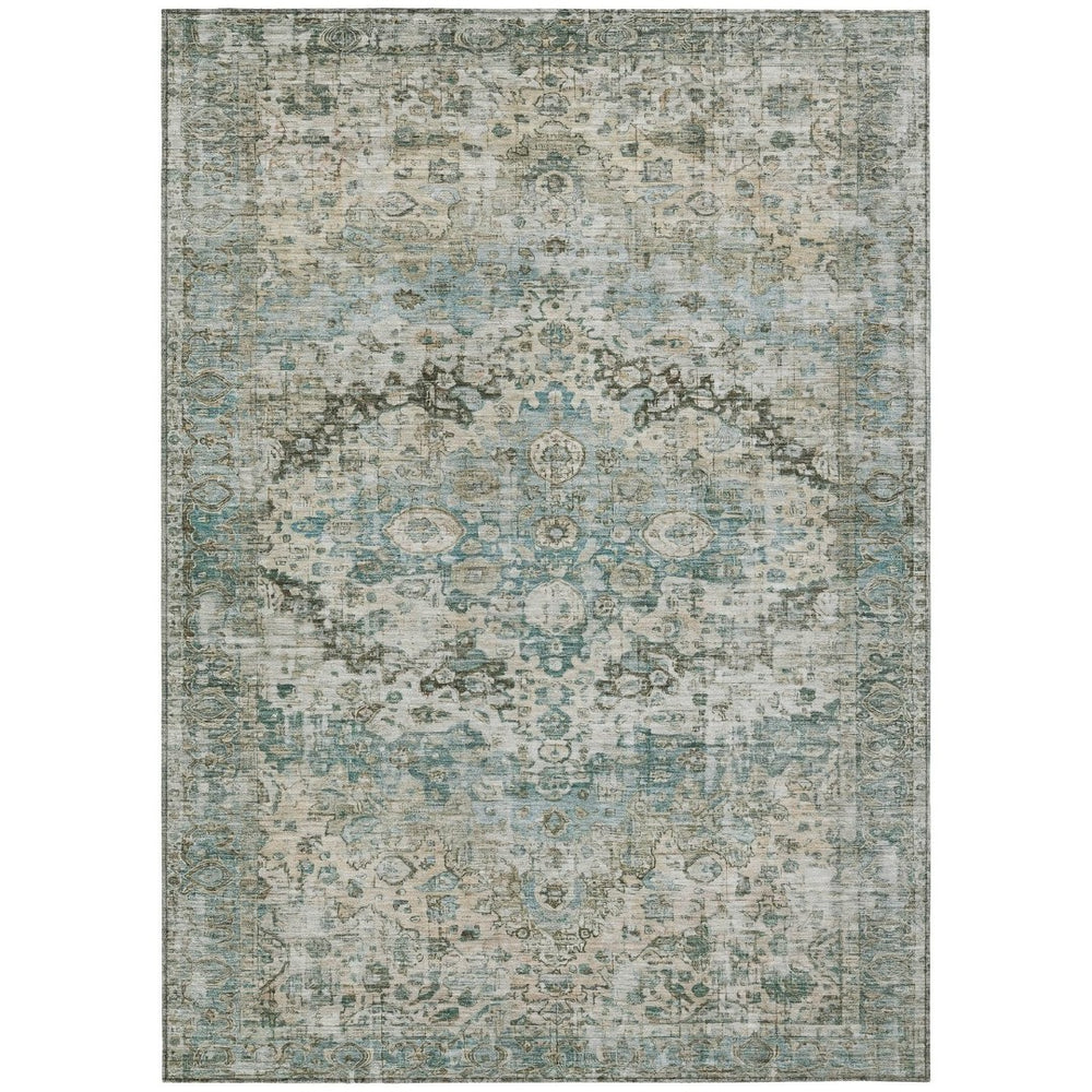 HomeRoots 10' Large Sage Teal Blue Floral Area Rug - Washable, Durable, Indoor/Outdoor, Perfect for High-Traffic Spaces 619942