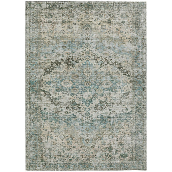 HomeRoots 10' Large Sage Teal Blue Floral Area Rug - Washable, Durable, Indoor/Outdoor, Perfect for High-Traffic Spaces 619942