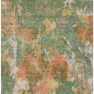 HomeRoots 5' X 8' Contemporary Fern Green & Copper Abstract Area Rug - Washable for Indoor/Outdoor Use! 619950