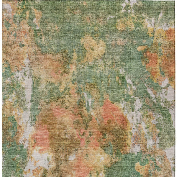 HomeRoots 5' X 8' Contemporary Fern Green & Copper Abstract Area Rug - Washable for Indoor/Outdoor Use! 619950