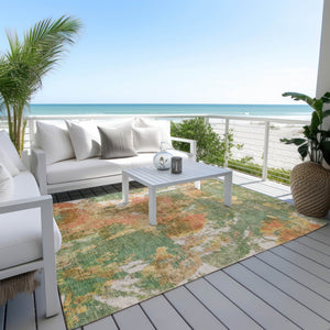 HomeRoots 5' X 8' Contemporary Fern Green & Copper Abstract Area Rug - Washable for Indoor/Outdoor Use! 619950
