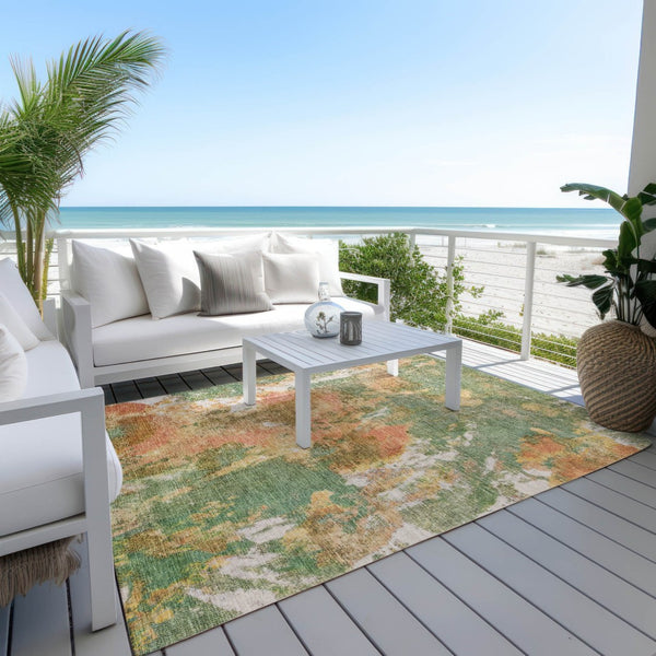HomeRoots 5' X 8' Contemporary Fern Green & Copper Abstract Area Rug - Washable for Indoor/Outdoor Use! 619950