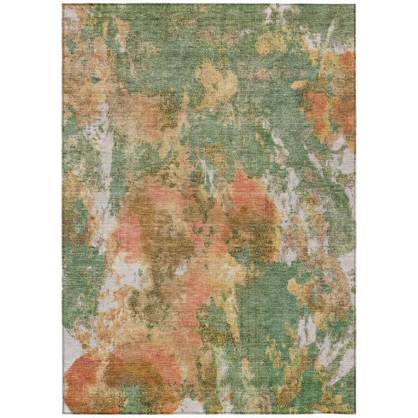 HomeRoots 5' X 8' Contemporary Fern Green & Copper Abstract Area Rug - Washable for Indoor/Outdoor Use! 619950