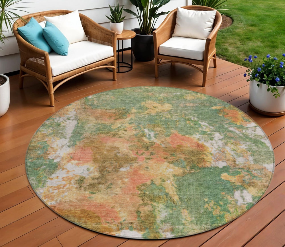 HomeRoots 8' Fern Green and Copper Round Area Rug - Modern Abstract Design for Indoor & Outdoor Spaces 619951