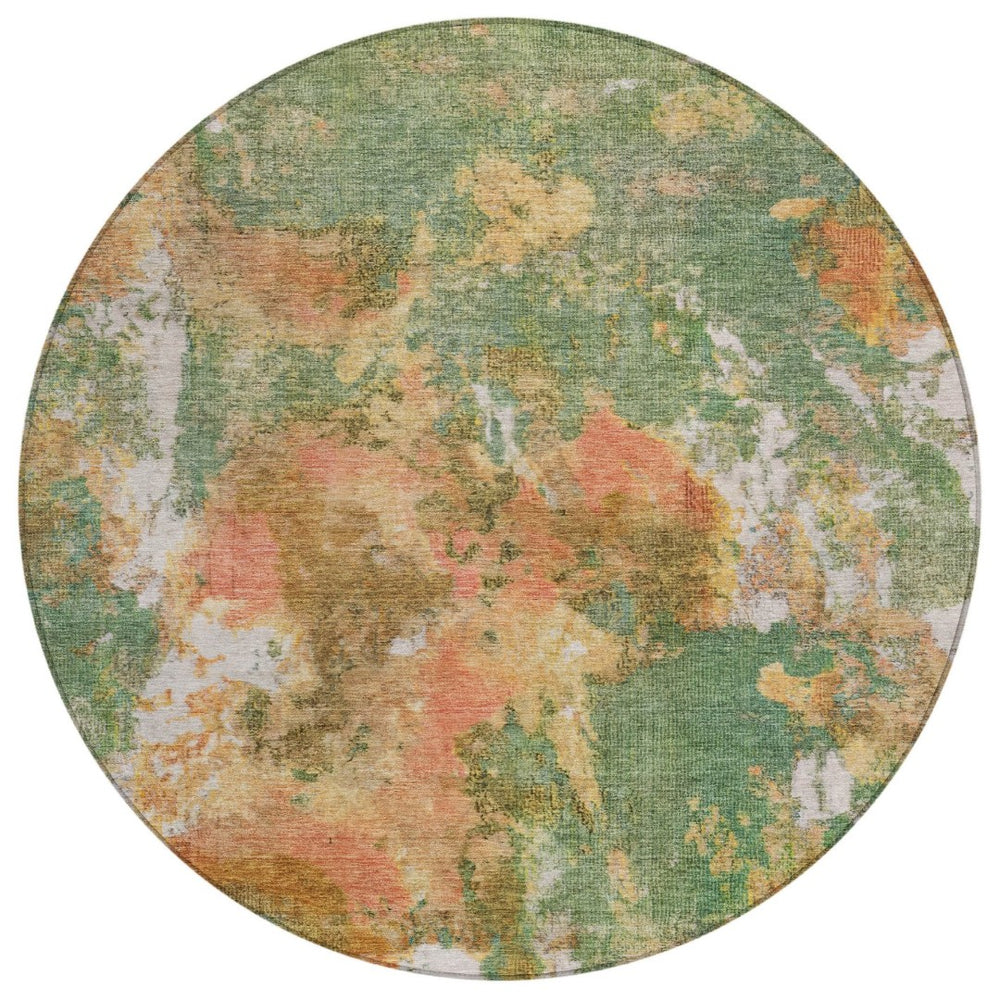 HomeRoots 8' Fern Green and Copper Round Area Rug - Modern Abstract Design for Indoor & Outdoor Spaces 619951