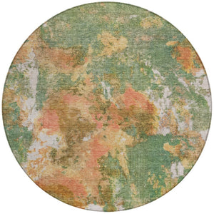 HomeRoots 8' Fern Green and Copper Round Area Rug - Modern Abstract Design for Indoor & Outdoor Spaces 619951