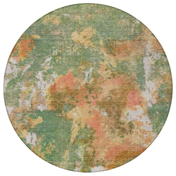 HomeRoots 8' Fern Green and Copper Round Area Rug - Modern Abstract Design for Indoor & Outdoor Spaces 619951