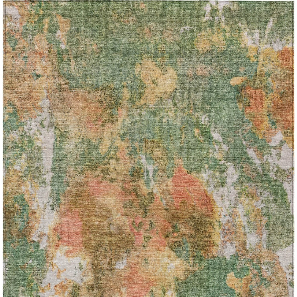 HomeRoots 9' X 12' Fern Green & Copper Abstract Area Rug - Durable, Washable for Indoor/Outdoor Elegance 619953