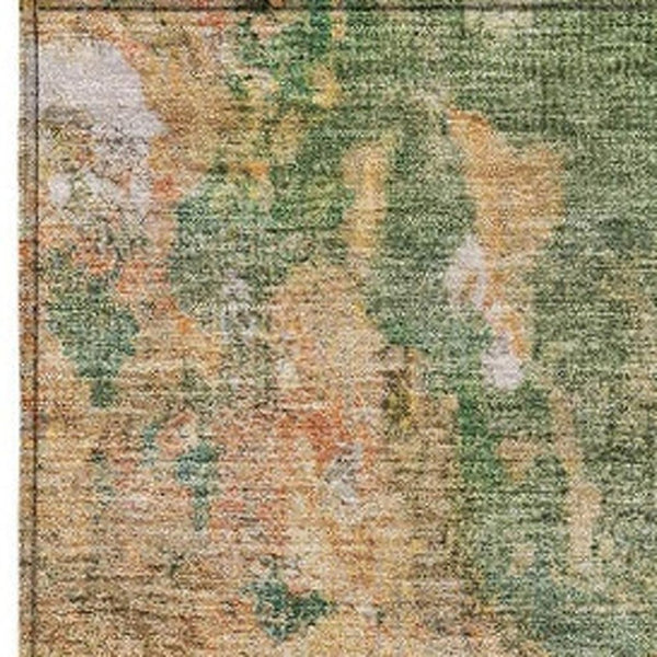 HomeRoots 10' X 14' Fern Green & Copper Abstract Rug - Washable, Durable for Indoor & Outdoor Spaces, Modern Style 619954