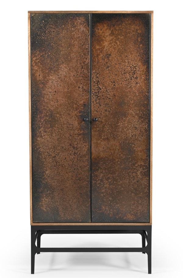 HomeRoots 32" Rustic Copper and Black Solid Wood Accent Cabinet – Stylish Storage for Home Organization & Display 619967