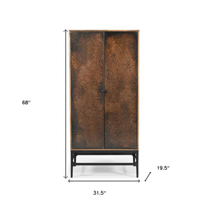 HomeRoots 32" Rustic Copper and Black Solid Wood Accent Cabinet – Stylish Storage for Home Organization & Display 619967