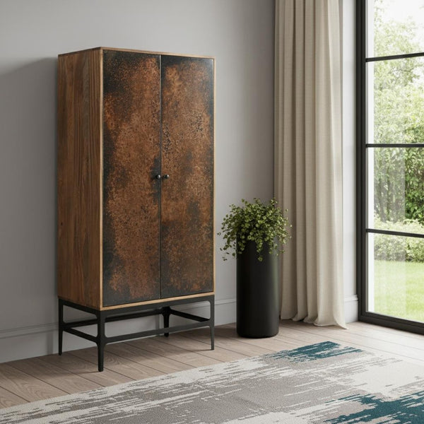 HomeRoots 32" Rustic Copper and Black Solid Wood Accent Cabinet – Stylish Storage for Home Organization & Display 619967