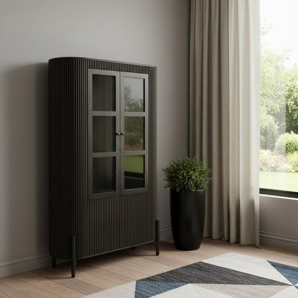 HomeRoots 48" Espresso and Black Solid Wood Iron Accent Cabinet – Stylish Storage for Home, Dining, or Bar 619968