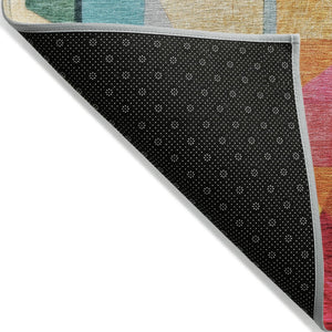 HomeRoots 5' Vibrant Abstract Washable Area Rug in Blue, Orange, Pink & Yellow - Perfect for Indoor & Outdoor Use! 619970